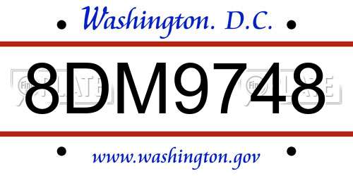 8DM9748 District Of Columbia License Plate
