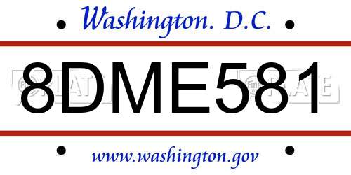 8DME581 District Of Columbia License Plate