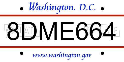 8DME664 District Of Columbia License Plate