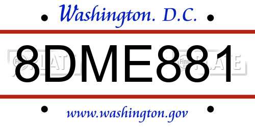 8DME881 District Of Columbia License Plate