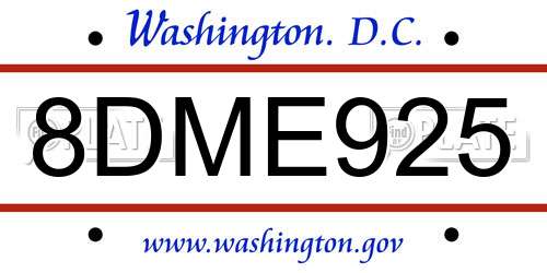8DME925 District Of Columbia License Plate