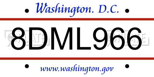 8DML966 District Of Columbia License Plate