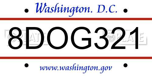 8DOG321 District Of Columbia License Plate