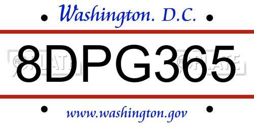 8DPG365 District Of Columbia License Plate