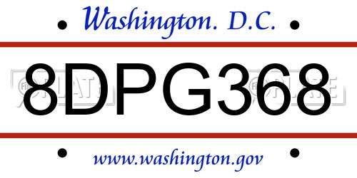 8DPG368 District Of Columbia License Plate