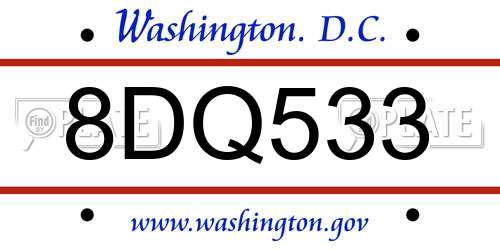 8DQ533 District Of Columbia License Plate