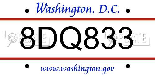 8DQ833 District Of Columbia License Plate