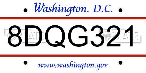 8DQG321 District Of Columbia License Plate