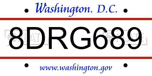 8DRG689 District Of Columbia License Plate