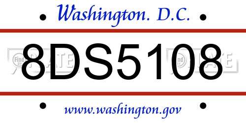 8DS5108 District Of Columbia License Plate