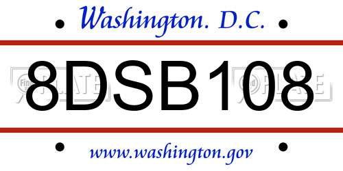 8DSB108 District Of Columbia License Plate