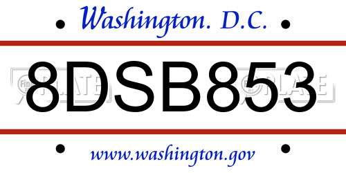 8DSB853 District Of Columbia License Plate