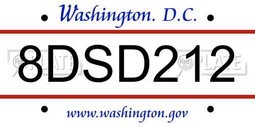 8DSD212 District Of Columbia License Plate
