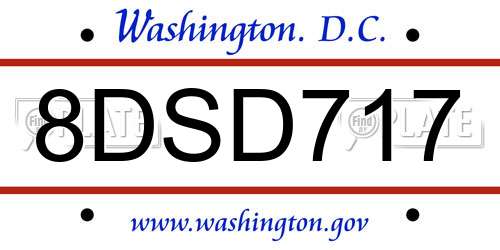 8DSD717 District Of Columbia License Plate