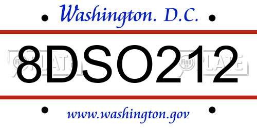 8DSO212 District Of Columbia License Plate