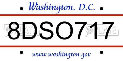 8DSO717 District Of Columbia License Plate