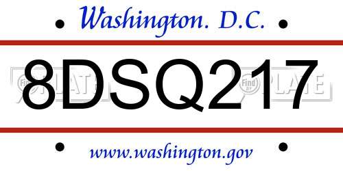 8DSQ217 District Of Columbia License Plate