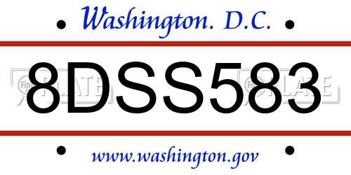 8DSS583 District Of Columbia License Plate