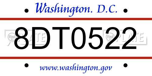 8DT0522 District Of Columbia License Plate