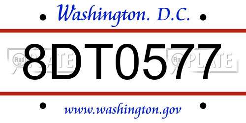 8DT0577 District Of Columbia License Plate