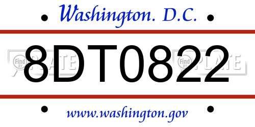 8DT0822 District Of Columbia License Plate