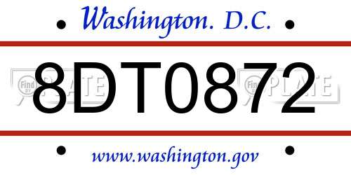 8DT0872 District Of Columbia License Plate
