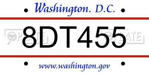 8DT455 District Of Columbia License Plate