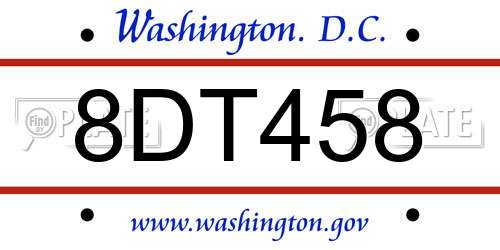 8DT458 District Of Columbia License Plate