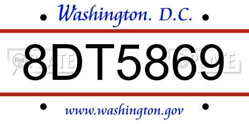 8DT5869 District Of Columbia License Plate