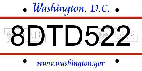 8DTD522 District Of Columbia License Plate