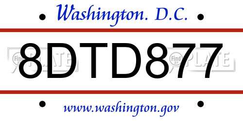 8DTD877 District Of Columbia License Plate