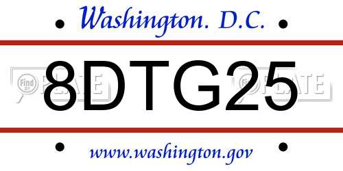 8DTG25 District Of Columbia License Plate
