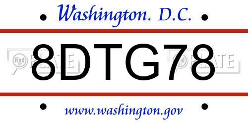 8DTG78 District Of Columbia License Plate