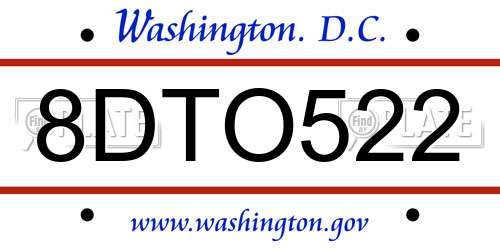 8DTO522 District Of Columbia License Plate
