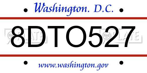 8DTO527 District Of Columbia License Plate