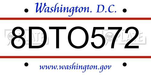 8DTO572 District Of Columbia License Plate