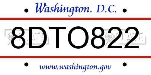 8DTO822 District Of Columbia License Plate