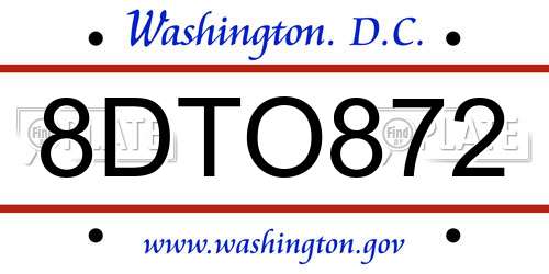 8DTO872 District Of Columbia License Plate