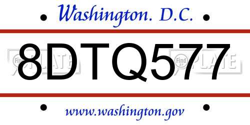 8DTQ577 District Of Columbia License Plate