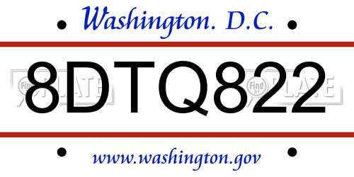 8DTQ822 District Of Columbia License Plate