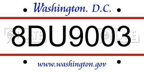 8DU9003 District Of Columbia License Plate