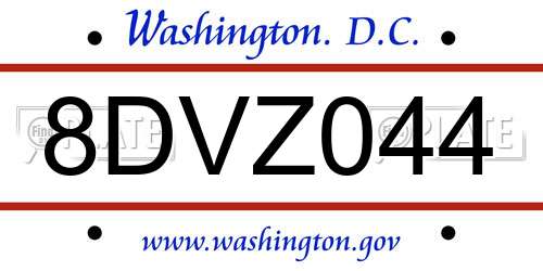 8DVZ044 District Of Columbia License Plate