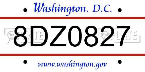 8DZ0827 District Of Columbia License Plate
