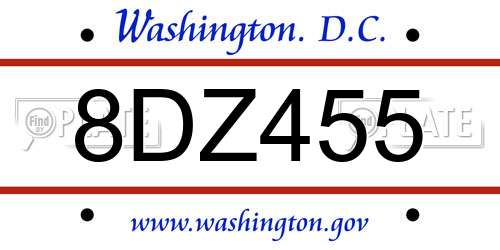 8DZ455 District Of Columbia License Plate