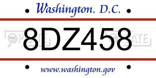 8DZ458 District Of Columbia License Plate