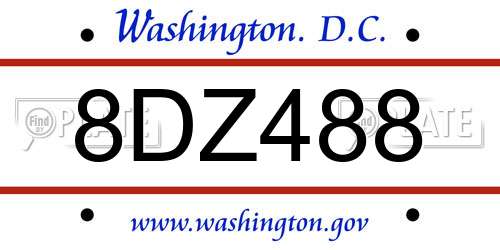8DZ488 District Of Columbia License Plate