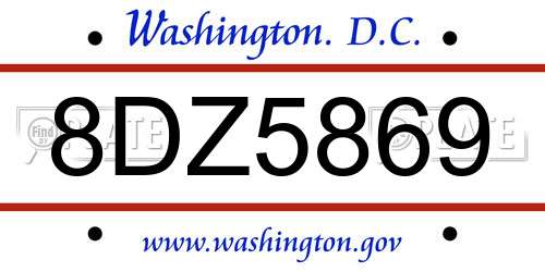 8DZ5869 District Of Columbia License Plate