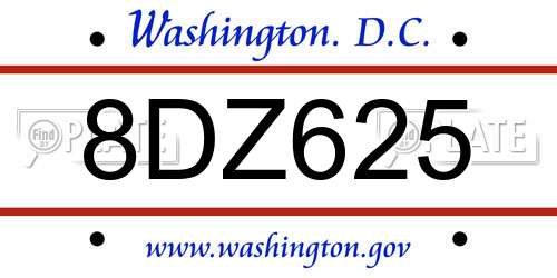 8DZ625 District Of Columbia License Plate