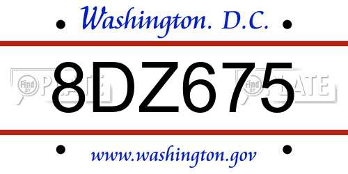 8DZ675 District Of Columbia License Plate