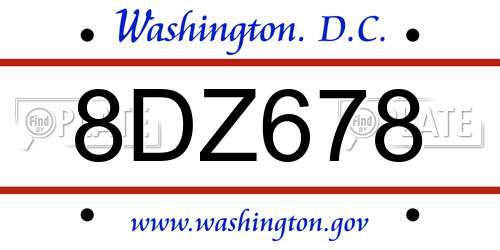 8DZ678 District Of Columbia License Plate